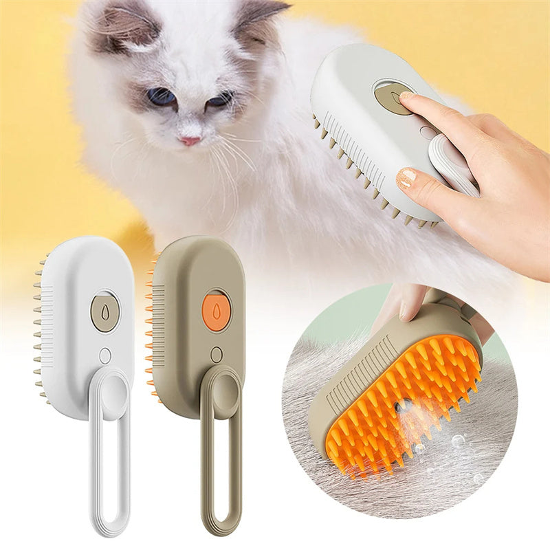 3-in-1 Electric Steam Grooming Brush | Pet Hair Removal & Massage